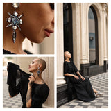 Luxury silver‑plated gray and green crystal statement earrings with high‑precision Austrian crystals — bold contrast, smoky tones, quiet elegance, refined feminine strength; perfect for weddings, evening events, party outfits, and elevated night‑out looks; handcrafted one‑of‑a‑kind jewelry by SILDARE Jewelry