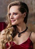 Luxury 24‑carat gold‑plated black lava gemstone statement necklace with high‑precision Austrian crystals — bold contrast, deep tones, quiet elegance, refined feminine strength; perfect for weddings, evening events, party outfits, and elevated night‑out looks; handcrafted one‑of‑a‑kind jewelry by SILDARE Jewelry