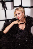Luxury 24‑carat gold‑plated black crystal statement necklace with high‑precision Austrian crystals — bold contrast, deep black tones, quiet elegance, refined feminine strength; perfect for weddings, evening events, party outfits, and elevated night‑out looks; handcrafted one‑of‑a‑kind jewelry by SILDARE Jewelry