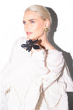 SILDARE Jewelry black floral statement ring with sculptural petals, iridescent crystal accents and gold‑tone band — perfect for weddings, special events, fine‑dining evenings and luxury galas; handcrafted one‑of‑a‑kind design.