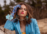 Luxury silver‑tone blue crystal statement earrings with high‑precision Austrian crystals and natural baroque pearls — minimalist sculptural design; handcrafted one‑of‑a‑kind jewelry by SILDARE Jewelry, elegant statement earrings for refined feminine style