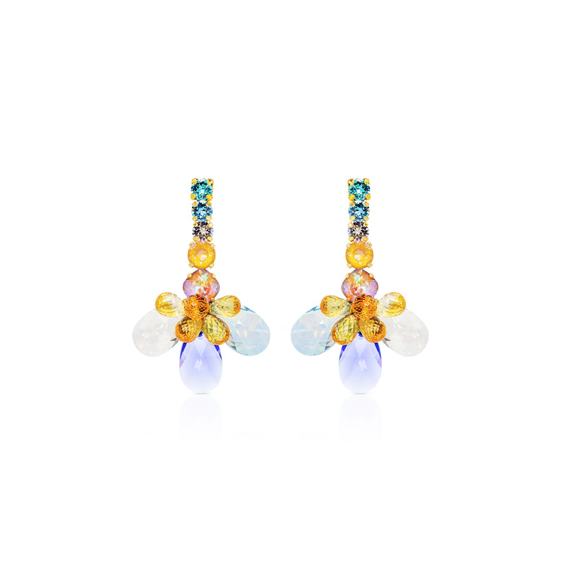 Colorful Crystal  Tanzanite yellow  citrine beaded floral flower party summer wedding romantic earrings by Sildare Jewelry. Colorful crystal citrine earrings handmade luxury jewelry Sildare