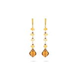 Yellow Golden Citrine gemstone, Garnet gemstone Swarovski crystals, gold plated earrings