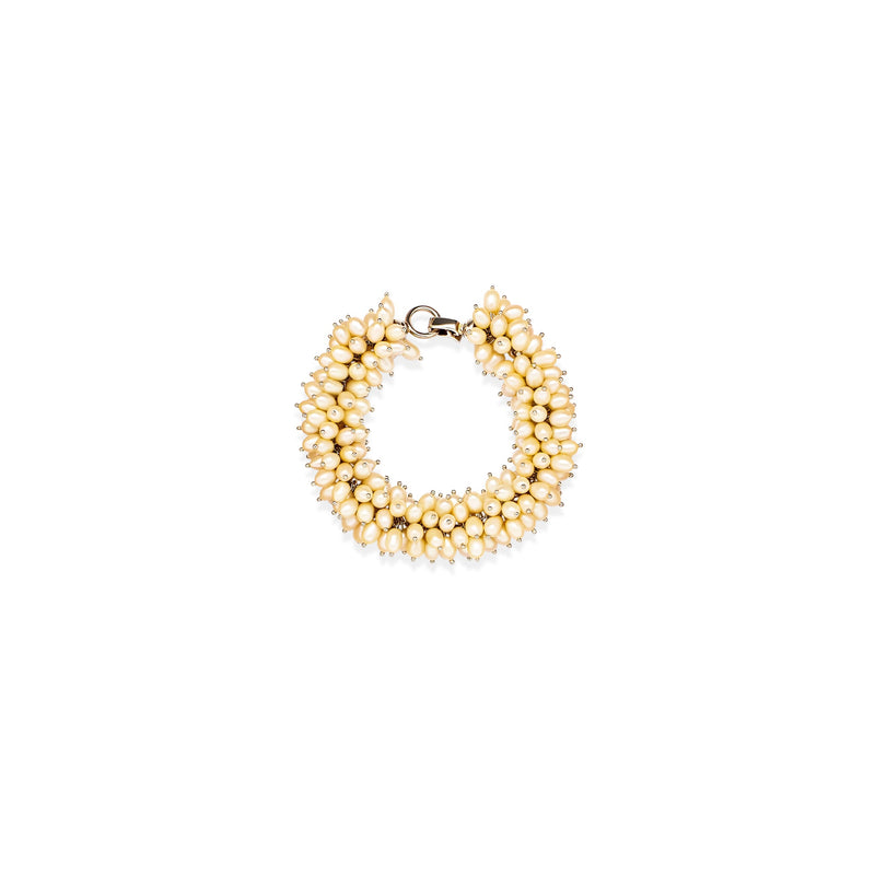Luxury silver baroque pearl HÉRITAGE bracelet with soft sculptural contours and luminous cream‑toned pearls — quiet radiance, modern artistic elegance, intimate poetic presence; perfect for refined occasions, evening looks, gallery events, and elevated daytime style; handcrafted one‑of‑a‑kind jewelry by SILDARE Jewelry