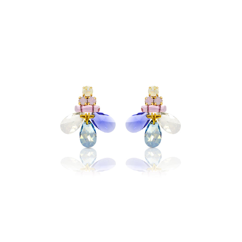 Colorful Crystal Tanzanite yellow blue white  beaded floral flower party summer wedding romantic handmade earrings by Sildare Jewelry. Colorful crystal earrings handmade luxury jewelry Sildare