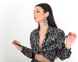 Luxury silver‑plated gray and green crystal statement earrings with high‑precision Austrian crystals — bold contrast, smoky tones, quiet elegance, refined feminine strength; perfect for weddings, evening events, party outfits, and elevated night‑out looks; handcrafted one‑of‑a‑kind jewelry by SILDARE Jewelry
