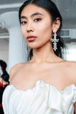 Luxury silver‑plated crystal statement earrings with high‑precision Austrian crystals — minimalist sculptural design; handcrafted one‑of‑a‑kind jewelry by SILDARE Jewelry, elegant statement earrings for refined feminine style
