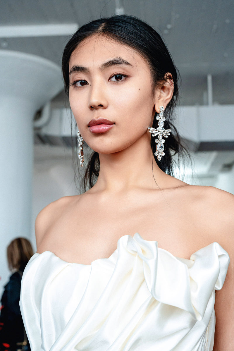 Luxury silver‑plated crystal statement earrings with high‑precision Austrian crystals — minimalist sculptural design; handcrafted one‑of‑a‑kind jewelry by SILDARE Jewelry, elegant statement earrings for refined feminine style