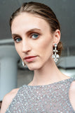 Luxury silver‑plated crystal drop earrings for weddings, evening events, bridal elegance, and refined classic old‑money style; handcrafted one‑of‑a‑kind jewelry by SILDARE Jewelry