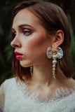 Luxury ivory white pearl gold‑plated butterfly earrings with high‑precision Austrian crystals and pearls — perfect for weddings, evening events, bridal elegance, and refined classic old‑money style; handcrafted one‑of‑a‑kind jewelry by SILDARE Jewelry