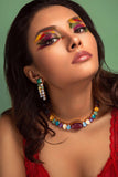Luxury 24‑carat gold‑plated colorful crystal statement necklace with high‑precision Austrian crystals — minimalist sculptural design; handcrafted one‑of‑a‑kind jewelry by SILDARE Jewelry, vibrant statement necklace for refined feminine style