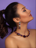 Luxury 24‑carat gold‑plated colorful crystal statement earrings with high‑precision Austrian crystals — minimalist sculptural design; handcrafted one‑of‑a‑kind jewelry by SILDARE Jewelry, vibrant statement earrings for refined feminine style
