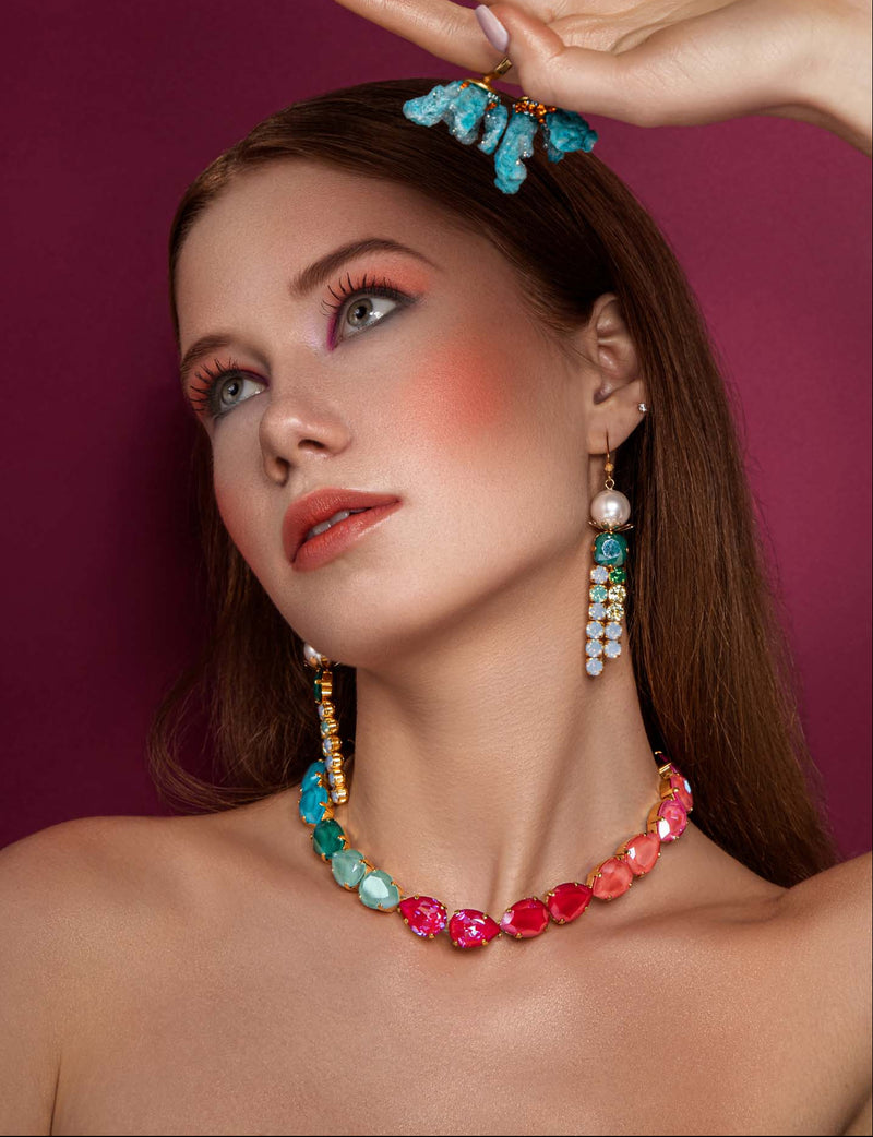 Luxury gold‑plated statement earrings with high‑precision Austrian crystals and pearls — perfect for weddings, evening events, bridal elegance, and refined classic old‑money style; handcrafted one‑of‑a‑kind jewelry by SILDARE Jewelry