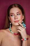 Luxury 24‑carat gold‑plated colorful crystal statement necklace with high‑precision Austrian crystals — minimalist sculptural design; handcrafted one‑of‑a‑kind jewelry by SILDARE Jewelry, vibrant statement necklace for refined feminine style