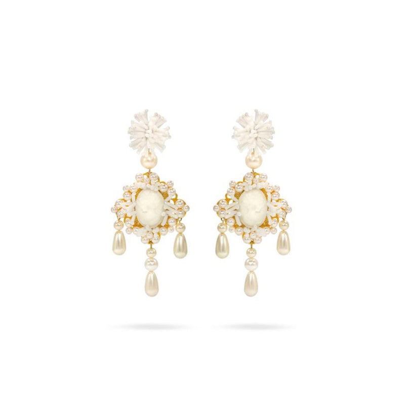 Luxury gold‑plated white pearl Statement earrings with high‑precision Austrian pearls — perfect for weddings, evening events, bridal elegance, and refined classic old‑money style; handcrafted one‑of‑a‑kind jewelry by SILDARE Jewelry