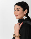 White baroque pearl Austrian crystal luxury high statement silver tone earrings by SILDARE-jewelry