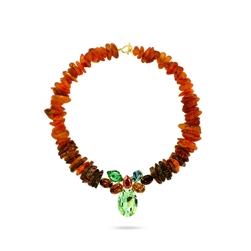 amber swarovski crystals gold plated necklace