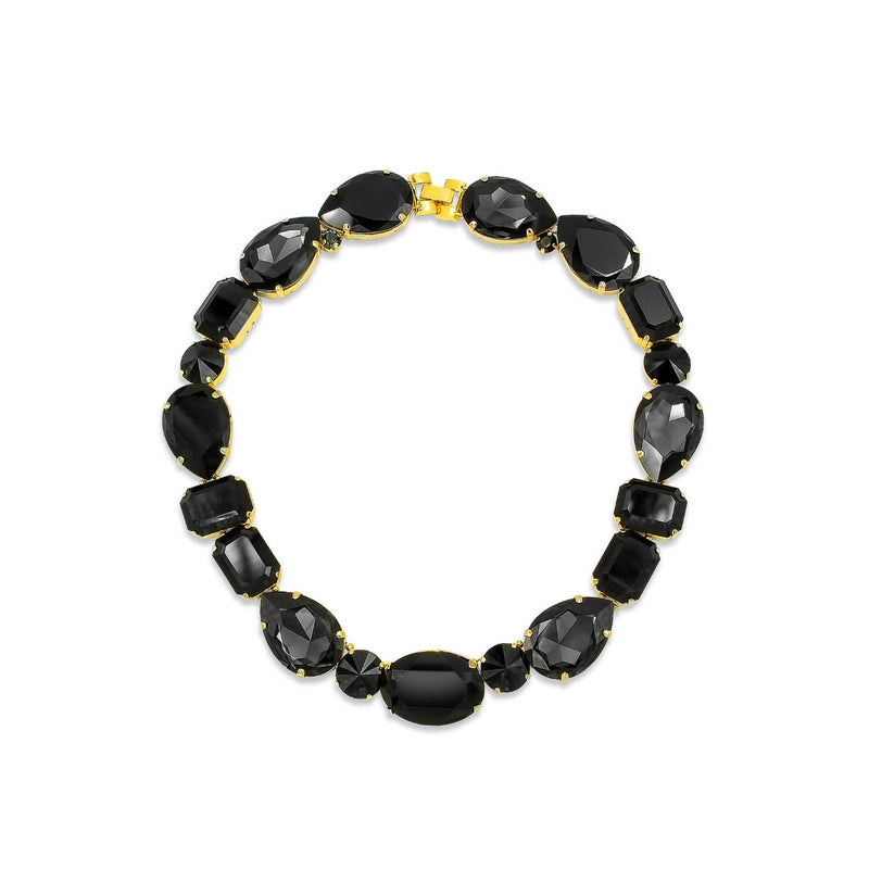 Black Swarovski crystals, 24k gold plated necklace