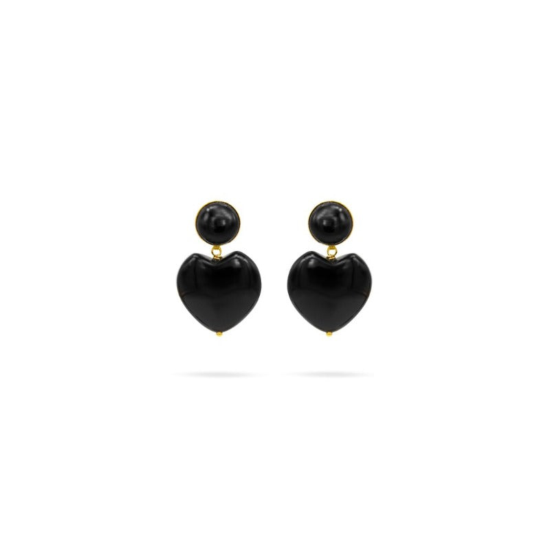 black onyx gemstone gold plated heart  earrings