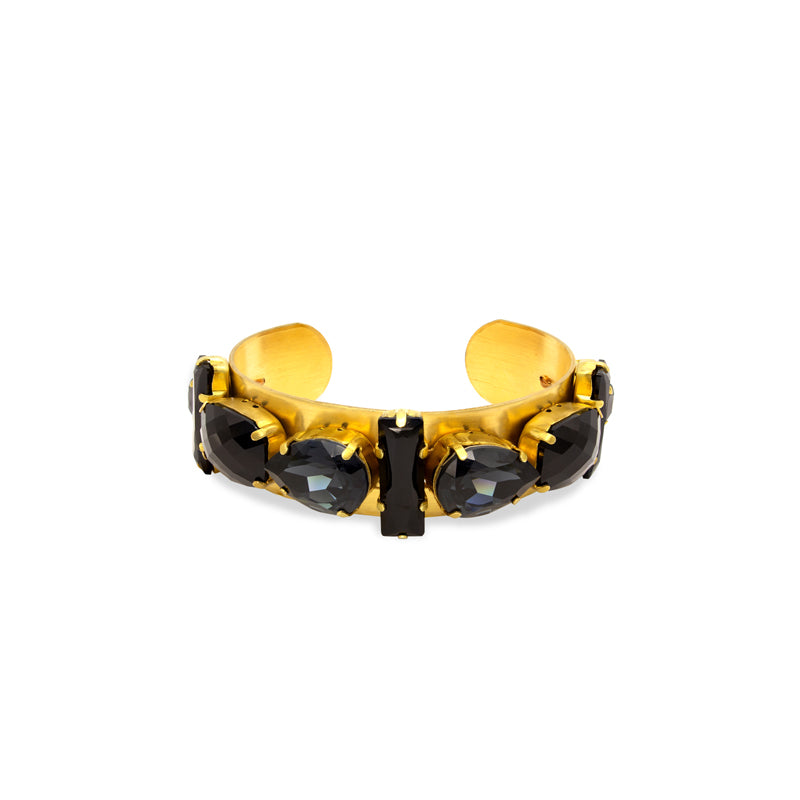 Black Swarovski crystal gold tone big statement fashion art luxury bracelet bracelet