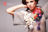 Silk Flowers, Swarovski pearls and crystals, natural gemstone, Mink handmade Fashion necklace