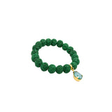 Green Volcanic Lava gemstone, Swarovski crystal, Gold plated bracelet
