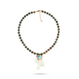 Luxury rhodium‑plated white coral necklace with high‑precision Austrian crystals and natural coral–turquoise–stone gemstones — perfect for weddings, evening events, bridal elegance, and refined classic old‑money style; handcrafted one‑of‑a‑kind jewelry by SILDARE Jewelry