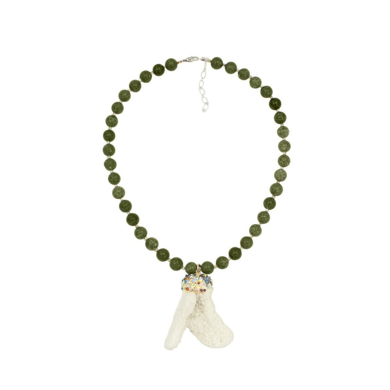 Natural gemstone, Swarovski crystals, Coral gemstone, silver necklace  