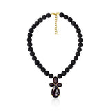 Black lava gemstone crystal gold plated necklace