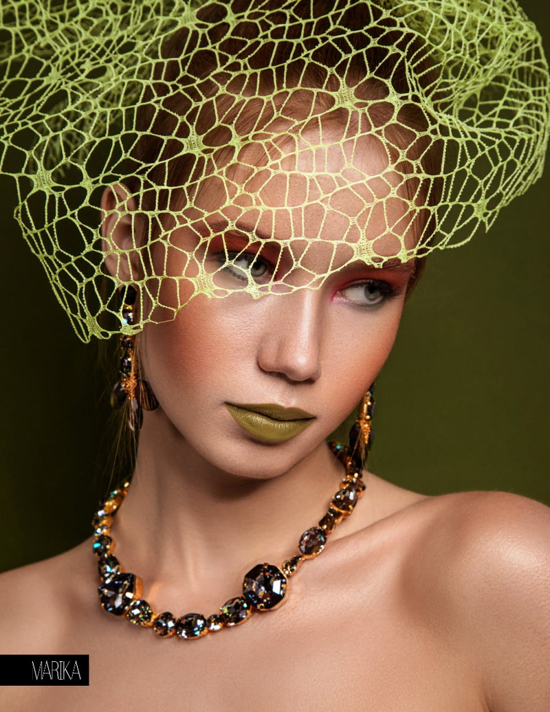 Gray Swarovski crystals, 24k gold plated necklace