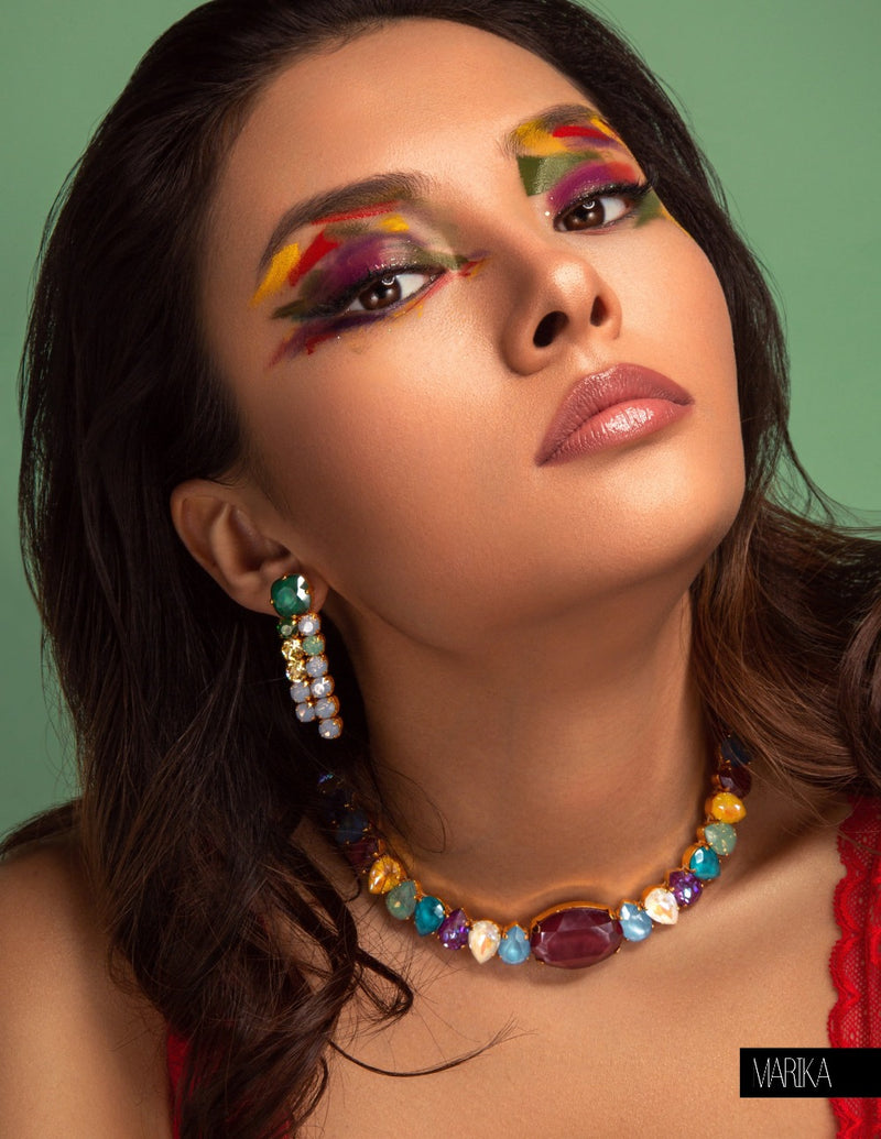 Multicolor Swarovski crystal, 24k gold plated necklace