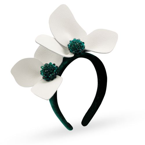 white flower green swarovski crystal velvet headband