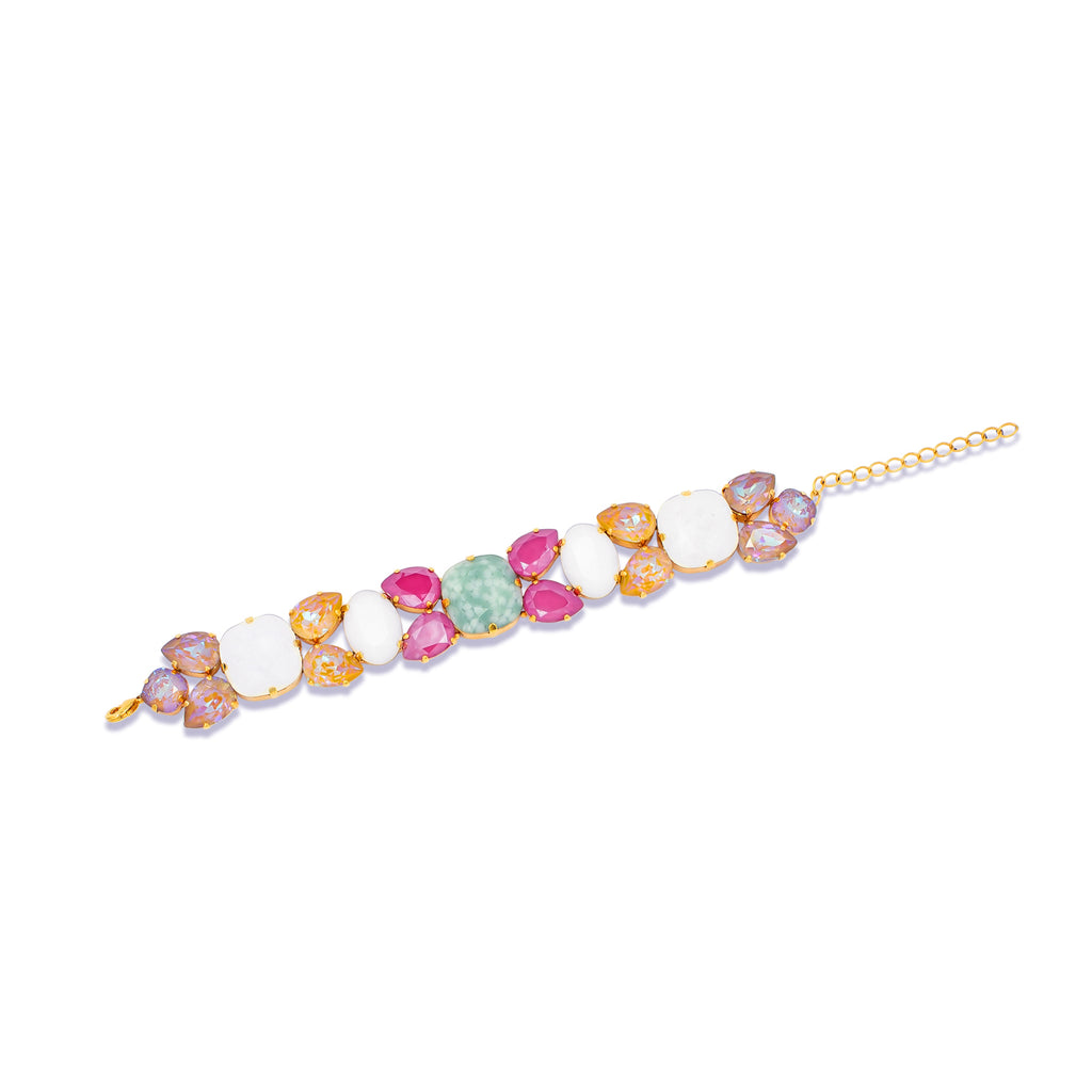 Luxury 24‑carat gold‑plated multicolor crystal statement bracelet with high‑precision Austrian crystals — minimalist sculptural design; handcrafted one‑of‑a‑kind jewelry by SILDARE Jewelry, vibrant statement bracelet for refined feminine style