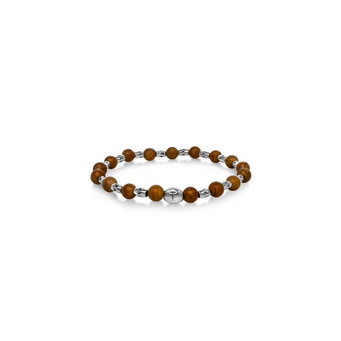 brown natural gemstone silver tone bracelet