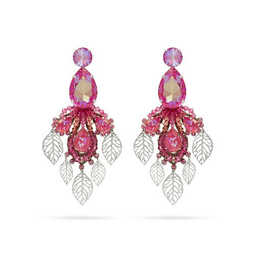 Bold floral statement earrings crafted with Pink Austrian crystals and silver plated finish. Inspired by blooming paradise gardens.
Handcrafted luxury jewelry by Sildare