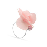 Pink silk flower Swarovski pearl silver-tone bracelet