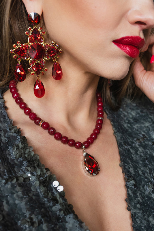 SILDARE Jewelry Red silver classic statement necklace