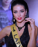 Black Swarovski crystals and pearls 24k gold plated necklace Alise Miškovska Miss Business Global