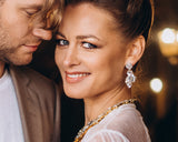 Luxury gold‑plated crystal drop earrings for weddings, evening events, bridal elegance, and refined classic old‑money style; handcrafted one‑of‑a‑kind jewelry by SILDARE Jewelry