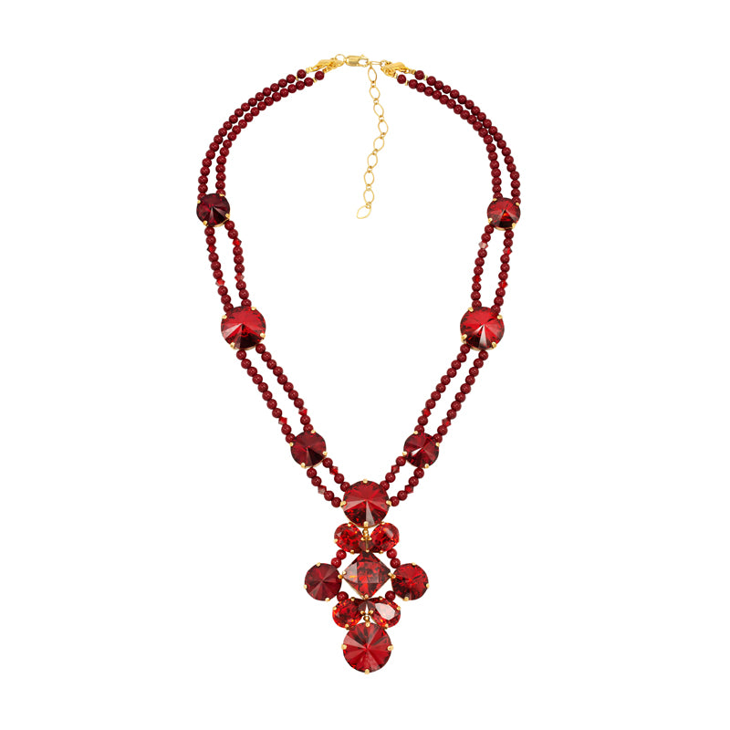 SILDARE-Jewelry Red Scarlet Swarovski crystals gold plated long statement fine party classic baroque necklace 