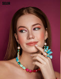 Colorful crystal statement necklace handmade luxury jewelry by Sildare jewelry
