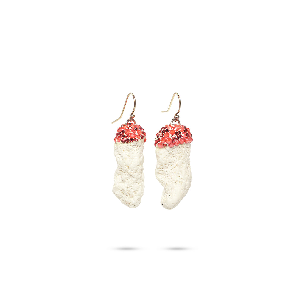 White Coral gemstone Swarovski crystal Silver earrings
