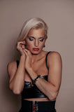 Luxury 24‑carat gold‑plated black crystal statement bracelet with high‑precision Austrian crystals — bold contrast, deep black tones, quiet elegance, refined feminine strength; perfect for weddings, evening events, party outfits, and elevated night‑out looks; handcrafted one‑of‑a‑kind jewelry by SILDARE Jewelry