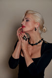 Luxury 24‑carat gold‑plated black crystal statement necklace with high‑precision Austrian crystals — bold contrast, deep black tones, quiet elegance, refined feminine strength; perfect for weddings, evening events, party outfits, and elevated night‑out looks; handcrafted one‑of‑a‑kind jewelry by SILDARE Jewelry