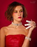 Luxury gold‑tone white pearl bracelet with high‑precision Austrian pearls — perfect for weddings, evening events, bridal elegance, and refined classic old‑money style; handcrafted one‑of‑a‑kind jewelry by SILDARE Jewelry