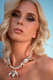 Diamond clear Luxury crystal gold‑plated statement necklace with Austrian crystals — perfect for weddings, evening events, bridal elegance, and refined classic old‑money style; handcrafted one‑of‑a‑kind jewelry by SILDARE Jewelry