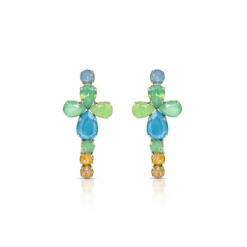Luxury silver‑plated colorful statement earrings with high‑precision Austrian crystals — perfect for wedding, evening events, bridal elegance, and refined classic old‑money style; handcrafted one‑of‑a‑kind jewelry by SILDARE Jewelry
