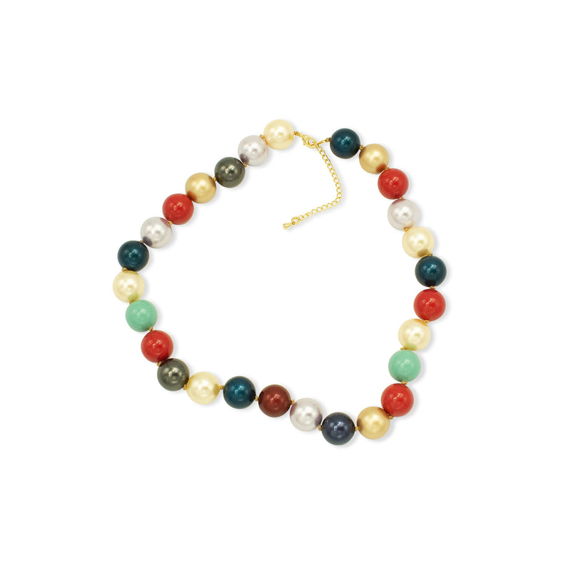 Luxury gold‑tone multicolor pearl HÉRITAGE necklace with luminous blue‑coral‑cream pearls and soft sculptural contours — quiet radiance, modern artistic elegance, intimate poetic presence; perfect for refined occasions, evening looks, gallery events, and elevated daytime style; handcrafted one‑of‑a‑kind jewelry by SILDARE Jewelry