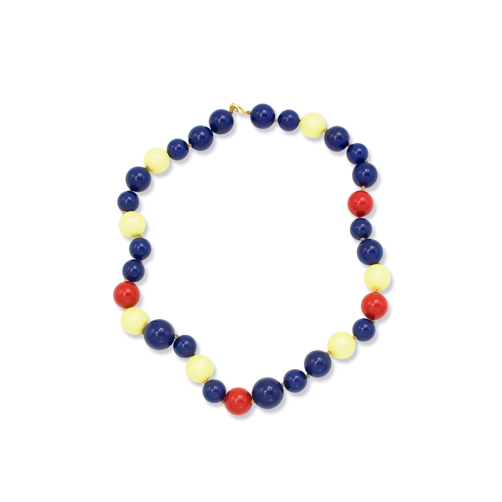 Luxury gold‑tone multicolor pearl HÉRITAGE necklace with soft sculptural contours and luminous blue‑red‑cream pearls — quiet radiance, modern artistic elegance, intimate poetic presence; perfect for refined occasions, evening looks, gallery events, and elevated daytime style; handcrafted one‑of‑a‑kind jewelry by SILDARE Jewelry