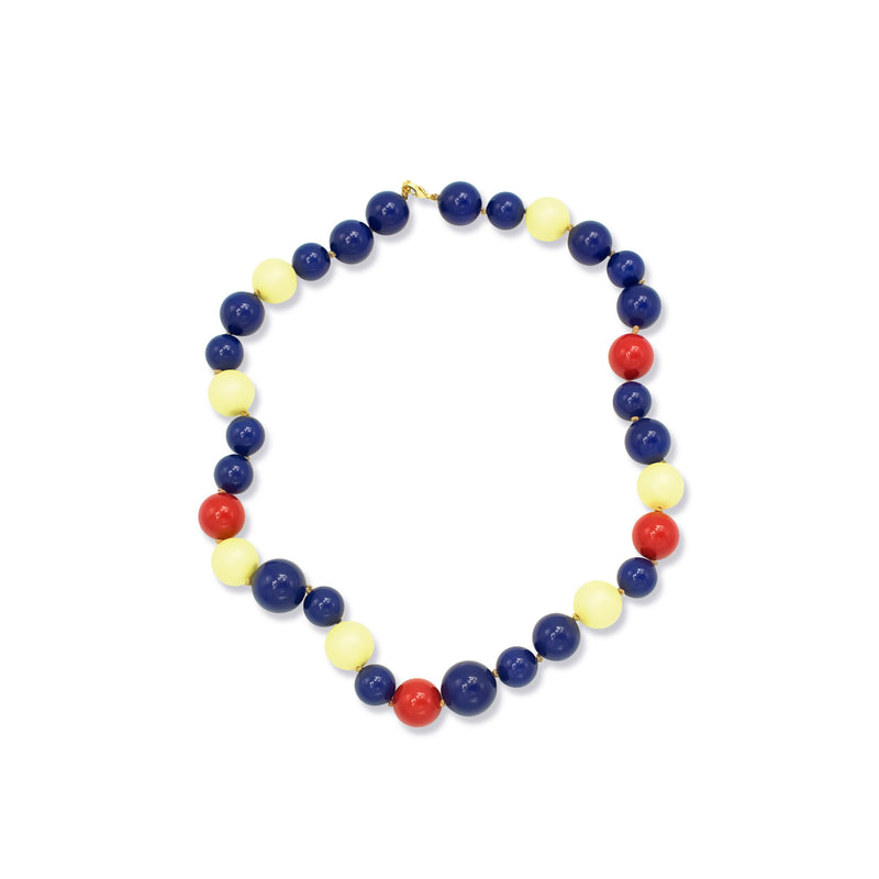 Luxury gold‑tone multicolor pearl HÉRITAGE necklace with soft sculptural contours and luminous blue‑red‑cream pearls — quiet radiance, modern artistic elegance, intimate poetic presence; perfect for refined occasions, evening looks, gallery events, and elevated daytime style; handcrafted one‑of‑a‑kind jewelry by SILDARE Jewelry